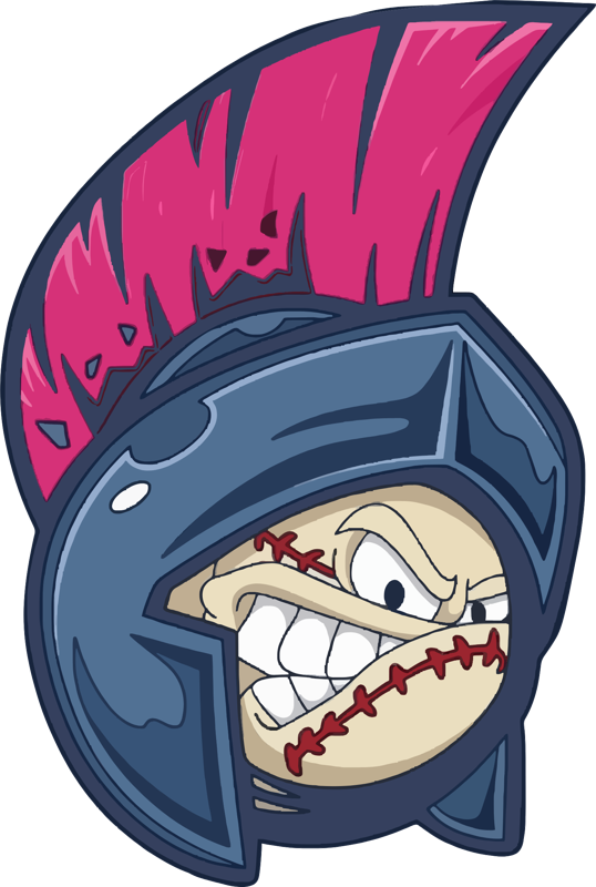 Rivals mascot: a baseball wearing a Spartan helmet with a pink mohawk